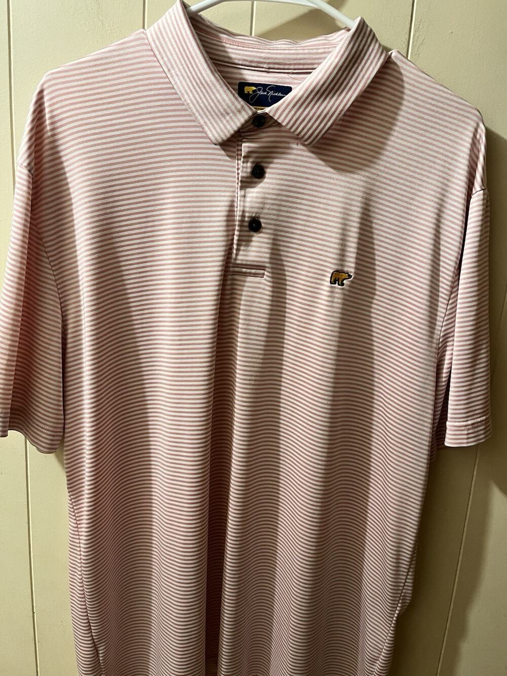 Jack Nicklaus Men's Short Sleeve Embroidered Logo Polo Golf Size L Pink Striped